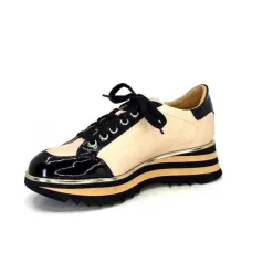 Sport Chic|Féminin<Ivoire0347b Baskets Ivoire H985M Cuir Vernis Beige Noir