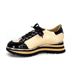 Sport Chic|Féminin<Ivoire0347b Baskets Ivoire H985M Cuir Vernis Beige Noir