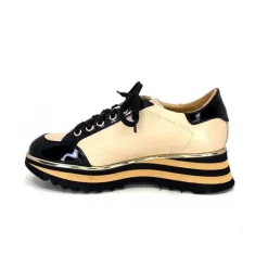 Sport Chic|Féminin<Ivoire0347b Baskets Ivoire H985M Cuir Vernis Beige Noir
