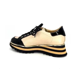 Sport Chic|Féminin<Ivoire0347b Baskets Ivoire H985M Cuir Vernis Beige Noir