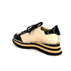 Sport Chic|Féminin<Ivoire0347b Baskets Ivoire H985M Cuir Vernis Beige Noir