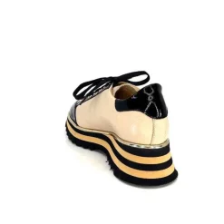 Sport Chic|Féminin<Ivoire0347b Baskets Ivoire H985M Cuir Vernis Beige Noir