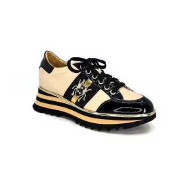 Sport Chic|Féminin<Ivoire0347b Baskets Ivoire H985M Cuir Vernis Beige Noir