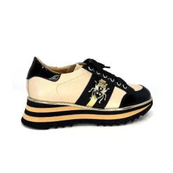 Sport Chic|Féminin<Ivoire0347b Baskets Ivoire H985M Cuir Vernis Beige Noir