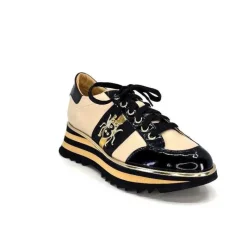 Sport Chic|Féminin<Ivoire0347b Baskets Ivoire H985M Cuir Vernis Beige Noir