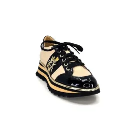 Sport Chic|Féminin<Ivoire0347b Baskets Ivoire H985M Cuir Vernis Beige Noir