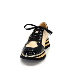 Sport Chic|Féminin<Ivoire0347b Baskets Ivoire H985M Cuir Vernis Beige Noir