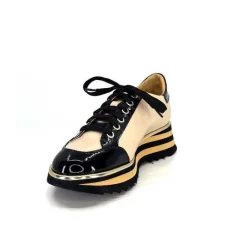 Sport Chic|Féminin<Ivoire0347b Baskets Ivoire H985M Cuir Vernis Beige Noir