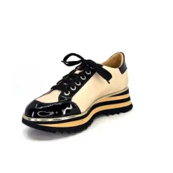 Sport Chic|Féminin<Ivoire0347b Baskets Ivoire H985M Cuir Vernis Beige Noir