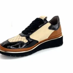 Sport Chic|Baskets<XSA Baskets Légère à fermeture éclair 9809 Cuir , Marron &amp; Crème Noir