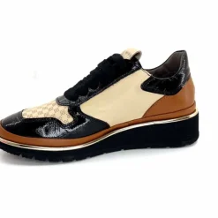 Sport Chic|Baskets<XSA Baskets Légère à fermeture éclair 9809 Cuir , Marron &amp; Crème Noir