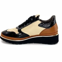 Sport Chic|Baskets<XSA Baskets Légère à fermeture éclair 9809 Cuir , Marron &amp; Crème Noir