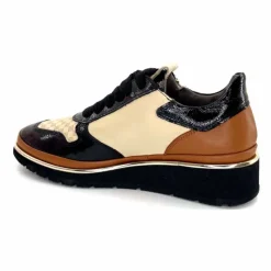 Sport Chic|Baskets<XSA Baskets Légère à fermeture éclair 9809 Cuir , Marron &amp; Crème Noir