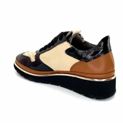 Sport Chic|Baskets<XSA Baskets Légère à fermeture éclair 9809 Cuir , Marron &amp; Crème Noir