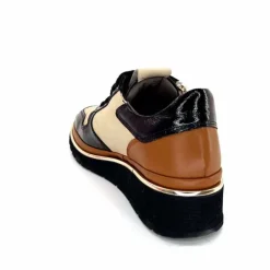 Sport Chic|Baskets<XSA Baskets Légère à fermeture éclair 9809 Cuir , Marron &amp; Crème Noir