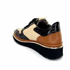 Sport Chic|Baskets<XSA Baskets Légère à fermeture éclair 9809 Cuir , Marron &amp; Crème Noir