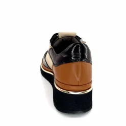 Sport Chic|Baskets<XSA Baskets Légère à fermeture éclair 9809 Cuir , Marron &amp; Crème Noir