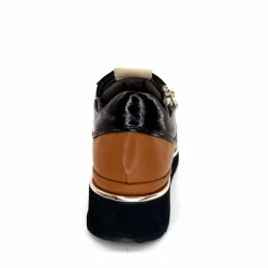 Sport Chic|Baskets<XSA Baskets Légère à fermeture éclair 9809 Cuir , Marron &amp; Crème Noir