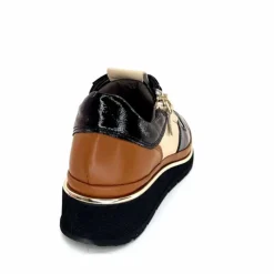 Sport Chic|Baskets<XSA Baskets Légère à fermeture éclair 9809 Cuir , Marron &amp; Crème Noir