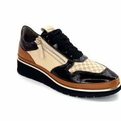 Sport Chic|Baskets<XSA Baskets Légère à fermeture éclair 9809 Cuir , Marron &amp; Crème Noir