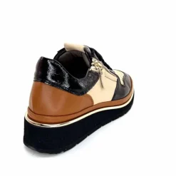 Sport Chic|Baskets<XSA Baskets Légère à fermeture éclair 9809 Cuir , Marron &amp; Crème Noir
