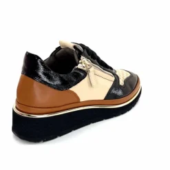 Sport Chic|Baskets<XSA Baskets Légère à fermeture éclair 9809 Cuir , Marron &amp; Crème Noir