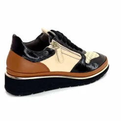 Sport Chic|Baskets<XSA Baskets Légère à fermeture éclair 9809 Cuir , Marron &amp; Crème Noir
