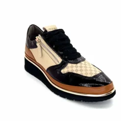 Sport Chic|Baskets<XSA Baskets Légère à fermeture éclair 9809 Cuir , Marron &amp; Crème Noir