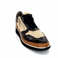 Sport Chic|Baskets<XSA Baskets Légère à fermeture éclair 9809 Cuir , Marron &amp; Crème Noir