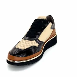 Sport Chic|Baskets<XSA Baskets Légère à fermeture éclair 9809 Cuir , Marron &amp; Crème Noir