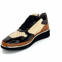 Sport Chic|Baskets<XSA Baskets Légère à fermeture éclair 9809 Cuir , Marron &amp; Crème Noir