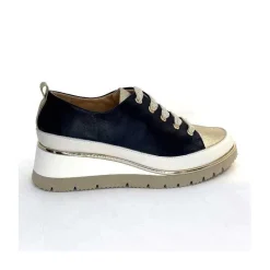 Sport Chic|Baskets<XSA Baskets Légère Compensées 9620 Cuir Marine Doré Bleu