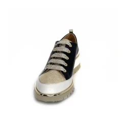 Sport Chic|Baskets<XSA Baskets Légère Compensées 9620 Cuir Marine Doré Bleu