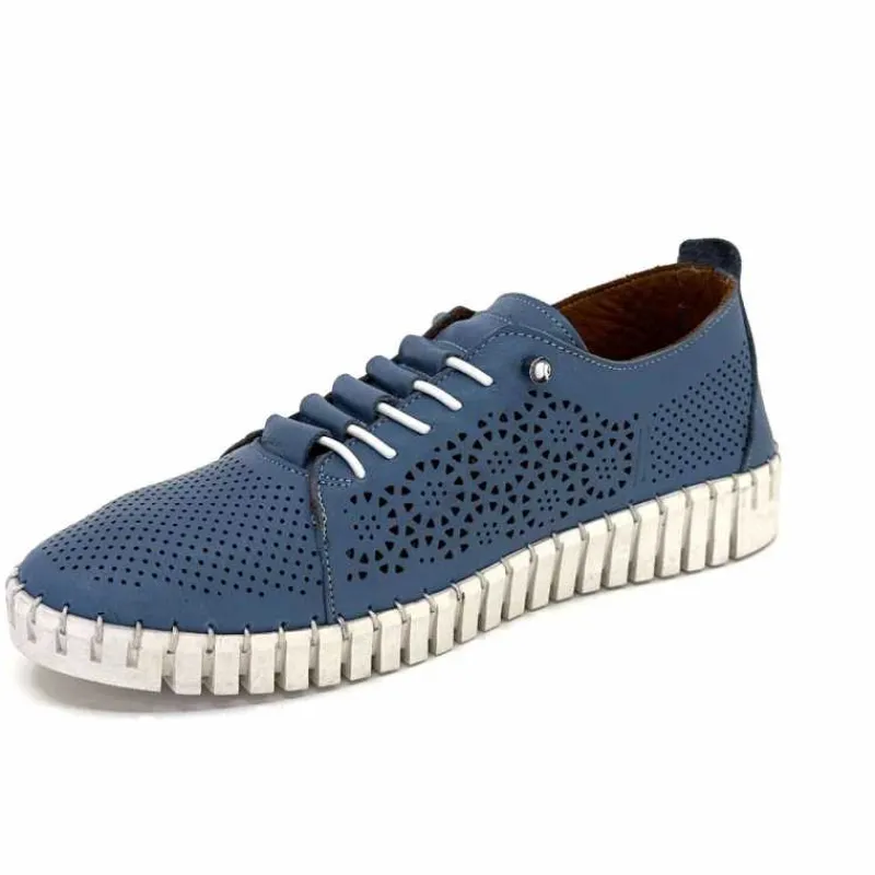 Vacances|Sport Chic<384-ivoire Baskets Légère Ivoire Hy2020 Cuir Bleu