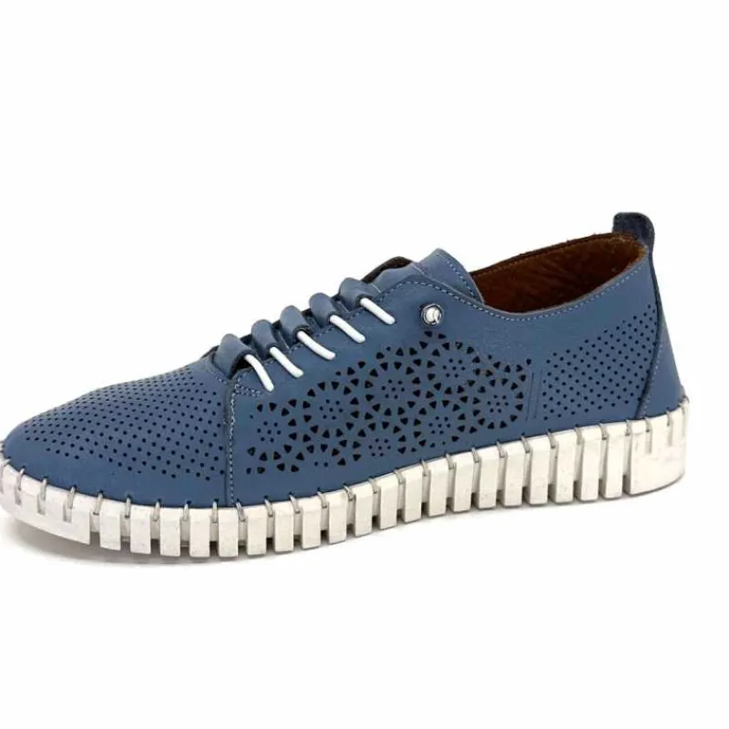 Vacances|Sport Chic<384-ivoire Baskets Légère Ivoire Hy2020 Cuir Bleu