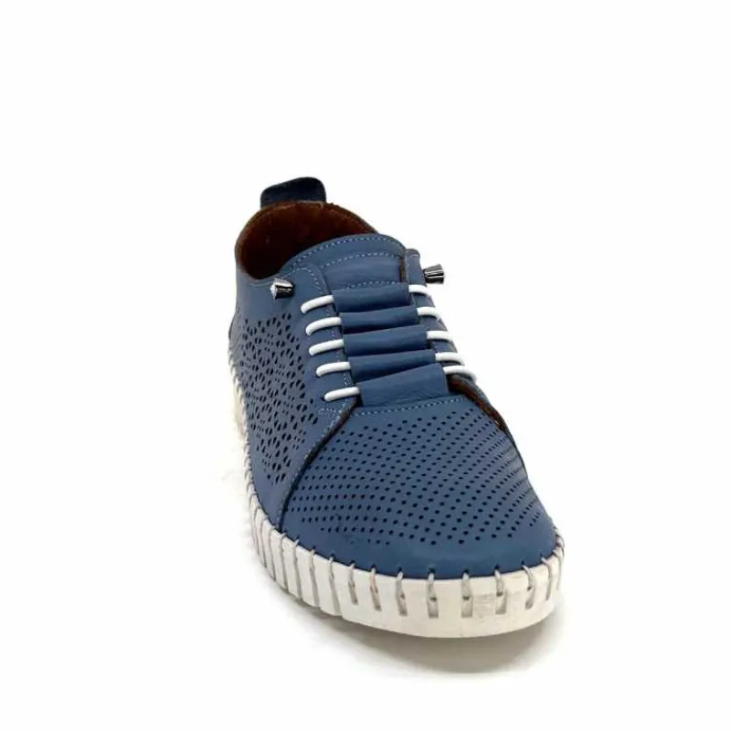Vacances|Sport Chic<384-ivoire Baskets Légère Ivoire Hy2020 Cuir Bleu