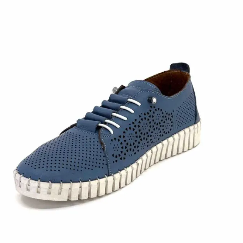 Vacances|Sport Chic<384-ivoire Baskets Légère Ivoire Hy2020 Cuir Bleu