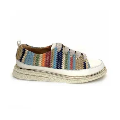 Sport Chic|Baskets<XSA Baskets Légère 8010 Cuir Beige Rafia Multicolore