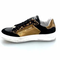 Teenager|Baskets<Méliné Baskets Pad 57 Cuir Doré Daim Léopard Noir