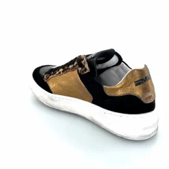 Teenager|Baskets<Méliné Baskets Pad 57 Cuir Doré Daim Léopard Noir