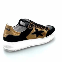 Teenager|Baskets<Méliné Baskets Pad 57 Cuir Doré Daim Léopard Noir