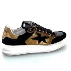 Teenager|Baskets<Méliné Baskets Pad 57 Cuir Doré Daim Léopard Noir