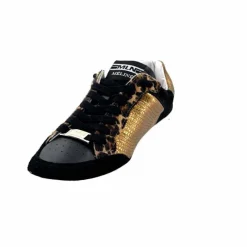 Teenager|Baskets<Méliné Baskets Pad 57 Cuir Doré Daim Léopard Noir