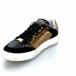 Teenager|Baskets<Méliné Baskets Pad 57 Cuir Doré Daim Léopard Noir