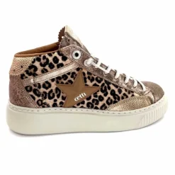 Teenager|Animalier<cetti Baskets Montantes C1352 Sra Cuir Léo &amp; Métal Léopard