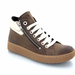 Basic|Baskets<Chacal Baskets Montantes Fermeture Éclair 6954 Cuir Taupe Doré Marron