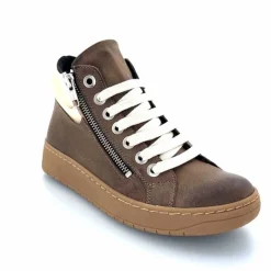 Basic|Baskets<Chacal Baskets Montantes Fermeture Éclair 6954 Cuir Taupe Doré Marron