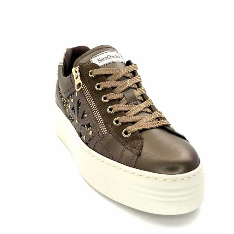 Sport Chic|Baskets<Nero Giardini Baskets Plateforme Fermeture Éclaire Nero Giardin 1411611 D322 Cuir Bronze