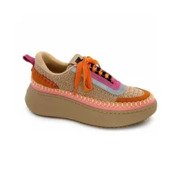 Vacances|Teenager<Steve Madden Baskets Plateforme Double Take Textile Orange Beige Rose