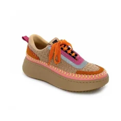 Vacances|Teenager<Steve Madden Baskets Plateforme Double Take Textile Orange Beige Rose